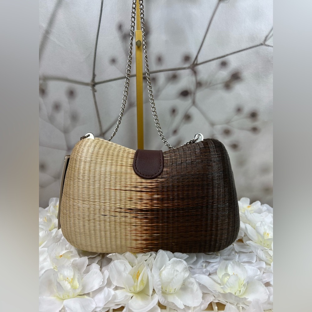 Vintage Le Sac Straw Round Hard Case Purse With Chain Handle NEW - Picture 4 of 9